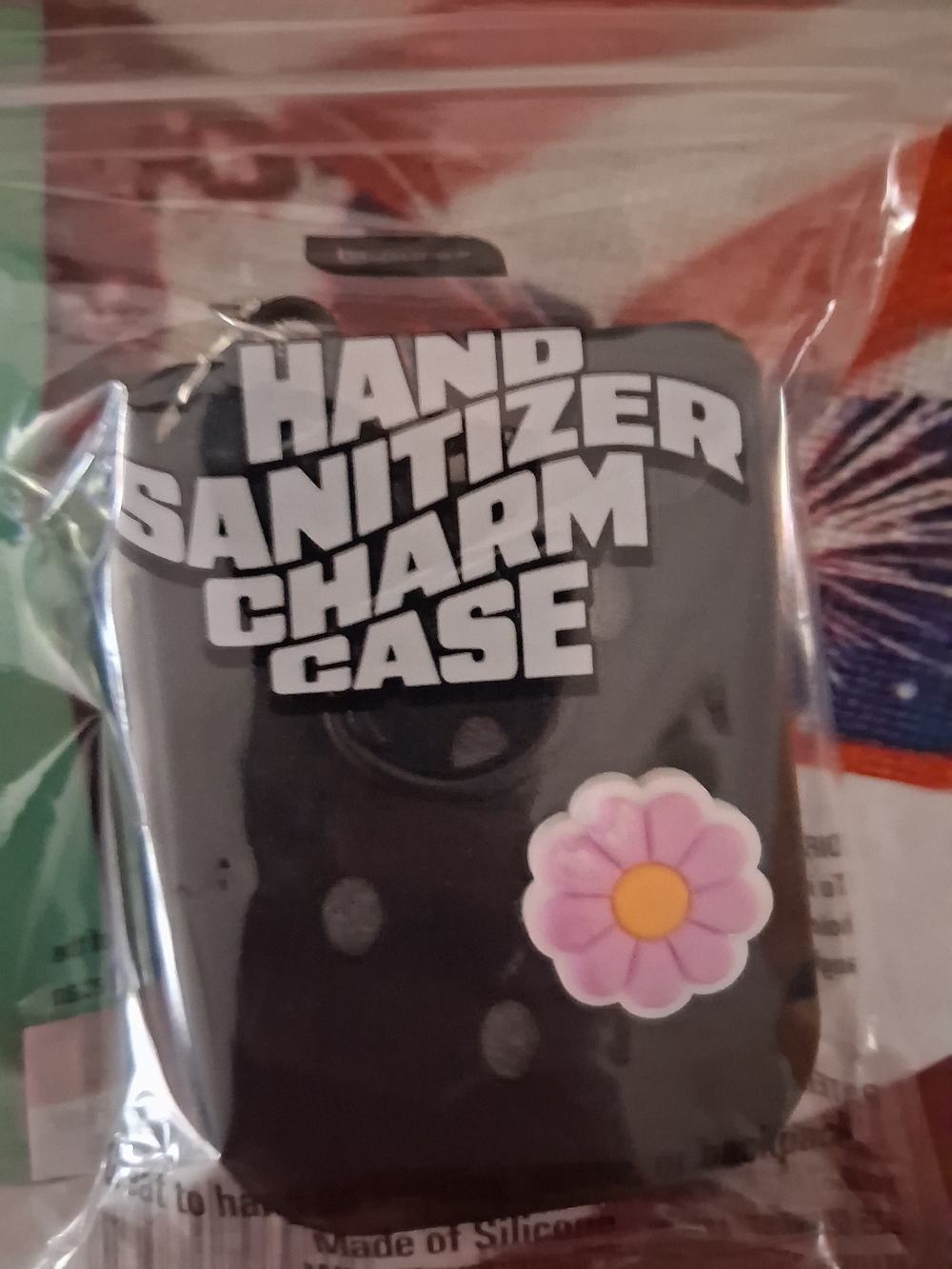 Hand Sanitizer Charm Case - Black with Pink Flower